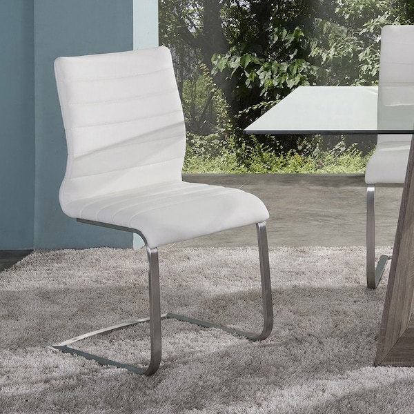 Fusion Contemporary Side Chair In White And Stainless Steel, 2PK